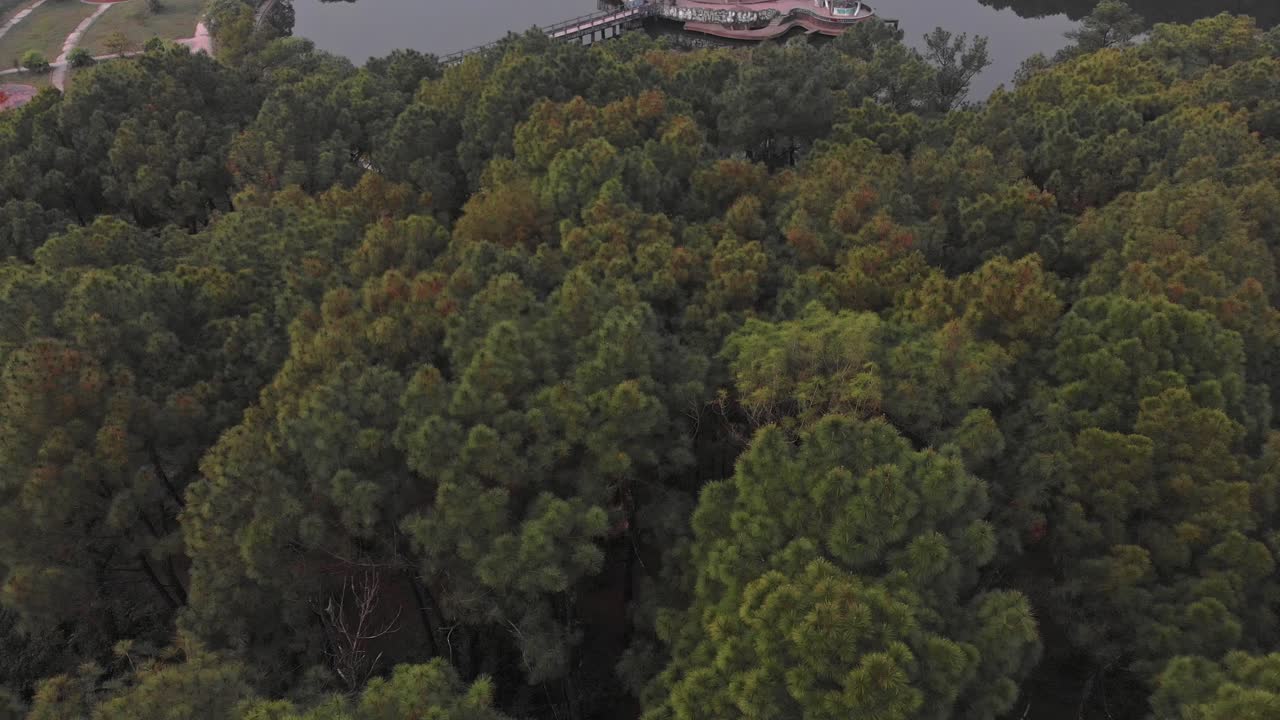 Wide view of Ho Thuy Tien abandoned water park Vietnam with dragon structure, aerial