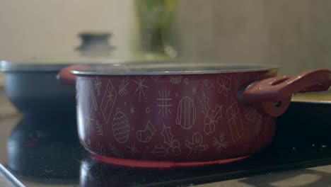 christmas-themed saucepan on a stove