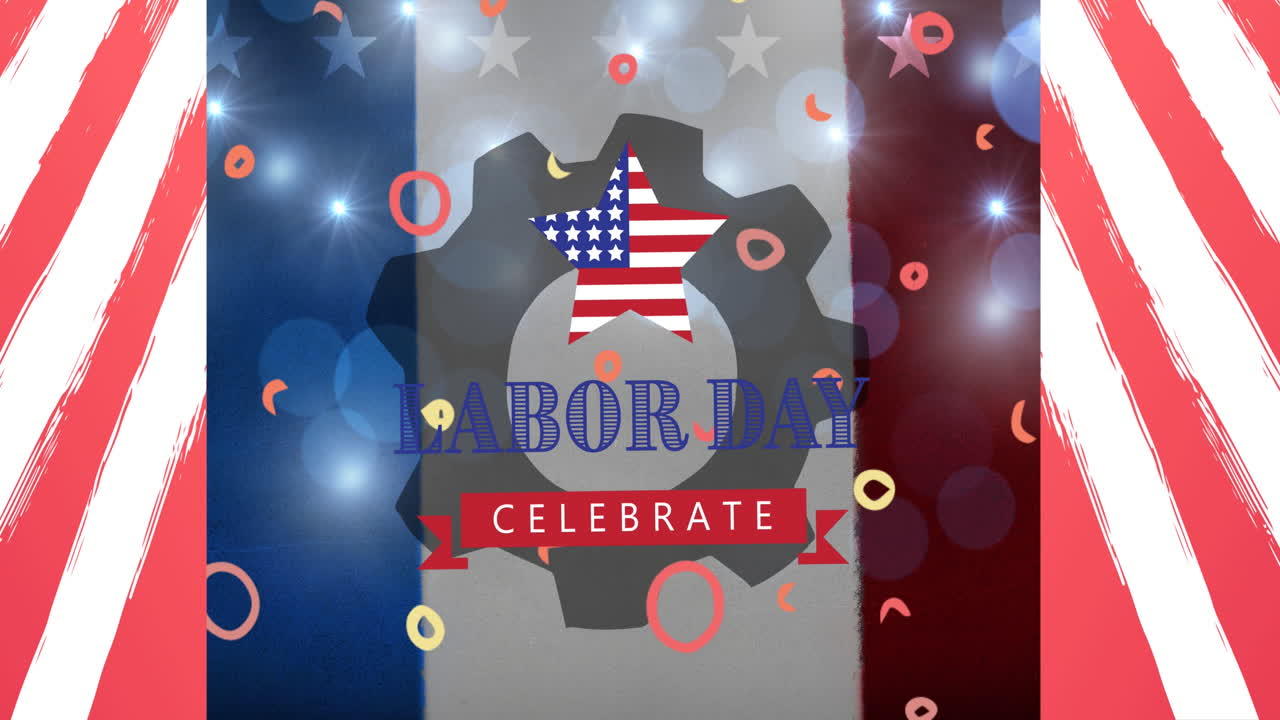 Animation of labor day celebrate text over american flag stars and stripes