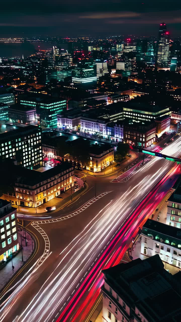 London Cityscape at Night with Light Trails