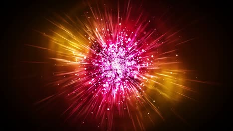 Luxury shine lights with blinking particles. Glitter vintage loop animation. Circular. Hexagonal. Linear. Screen decorations concept. Red and yellow.