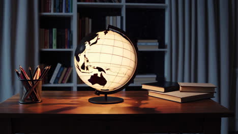 study desk with globe and books