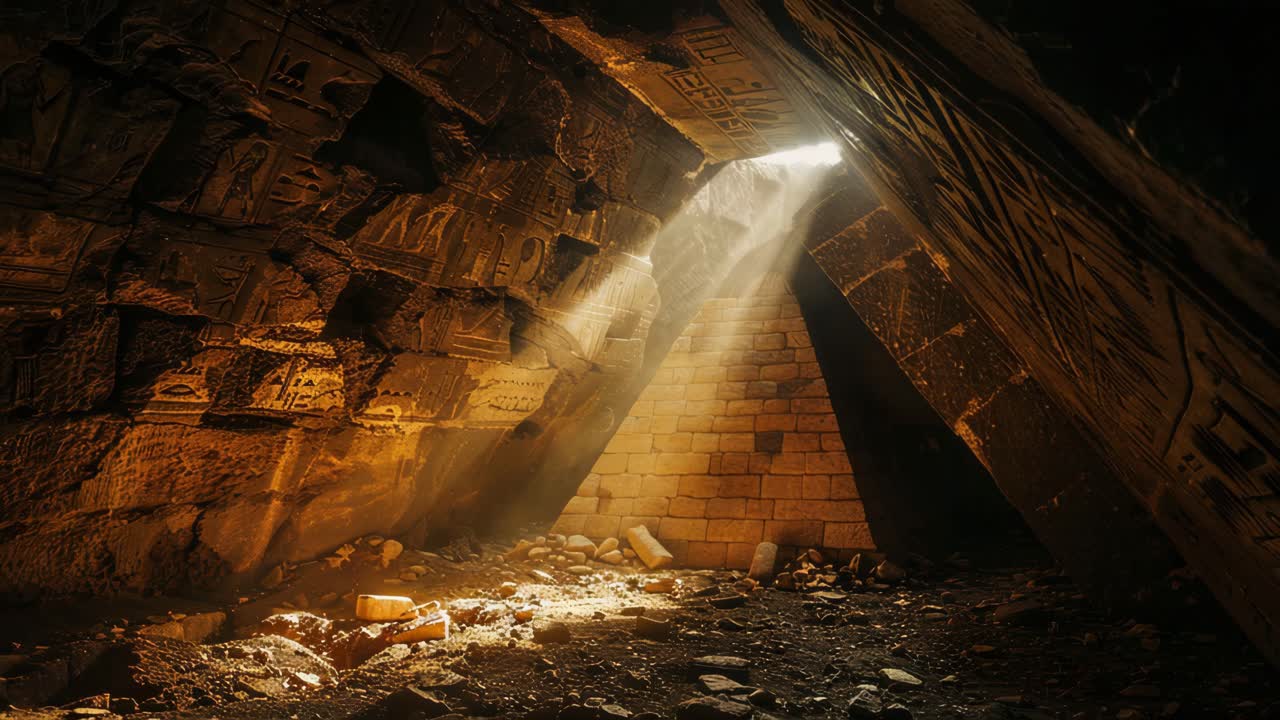 Ancient Egyptian Cave Ruins with Sunlight