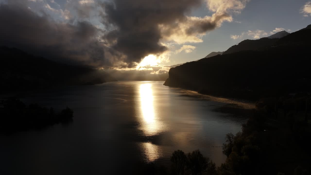 Radiant sunset over Lake Walensee in the Canton of St. Gallen, Switzerland.