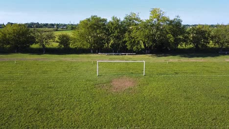 empty soccer field and goal with green grass