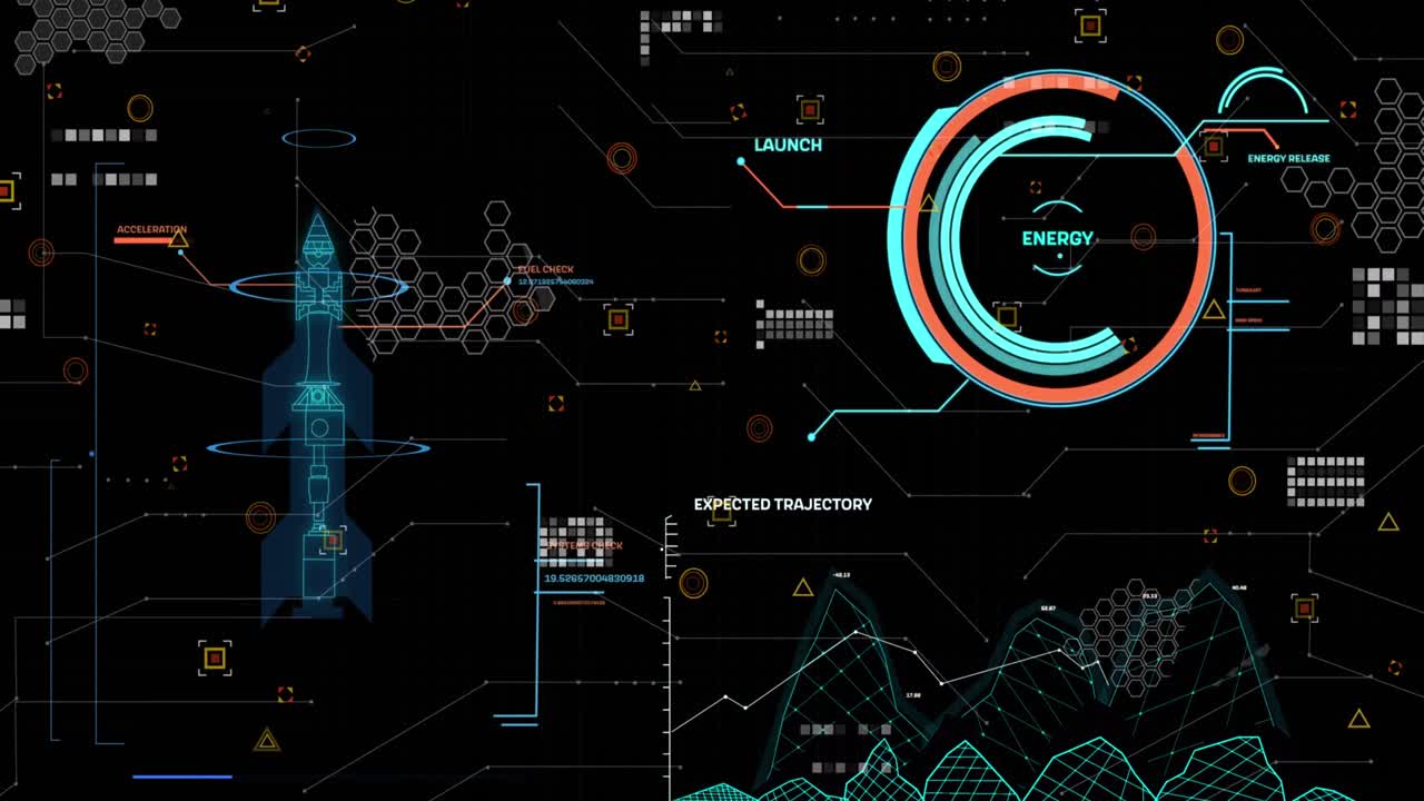 Animation of digital data processing and scan scoping over black background