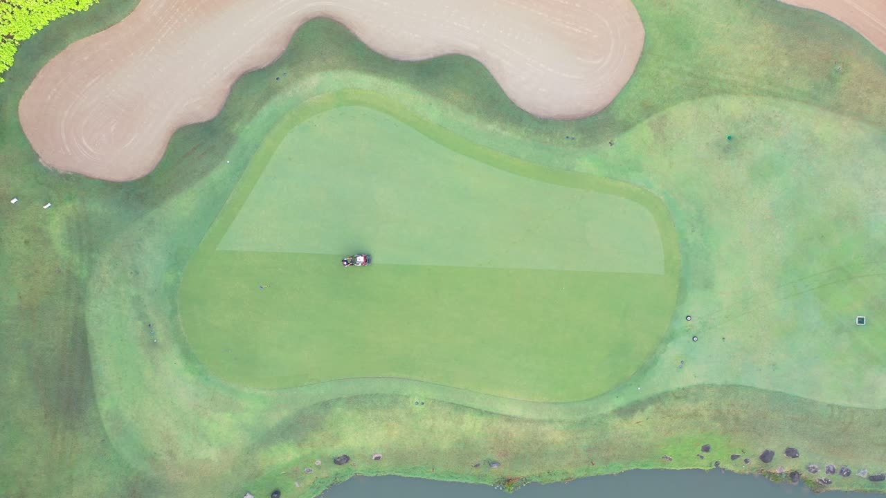 골프 카트 와 함께 골프 코스 공중 전망