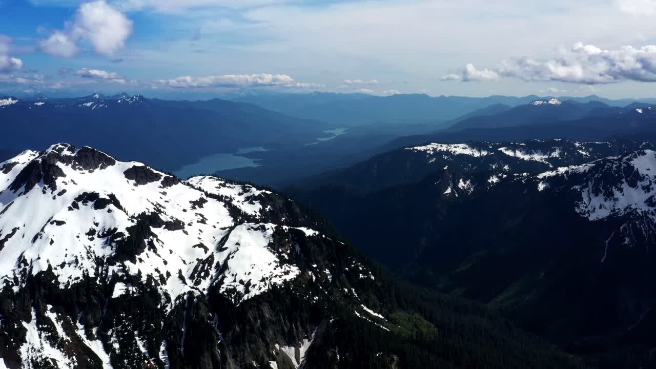 Aerial View of Snow-capped Mountains and a Lake