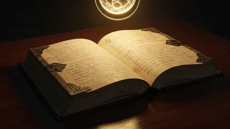 an enchanted open book under a magical light source, illuminating ancient pages filled with intriguing texts and mystical symbols, evoking a sense of wonder and knowledge