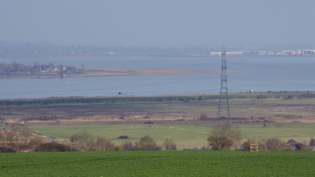 wide shot looking down the Thames estuary at Gravesend