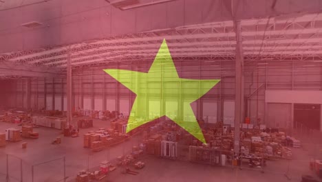 animation of flag of vietnam over warehouse