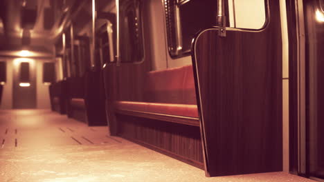 interior vacío del vagón del metro por la noche