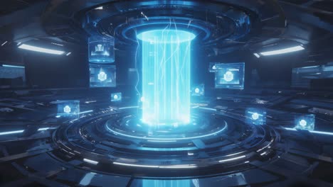 futuristic energy core with glowing blue beam