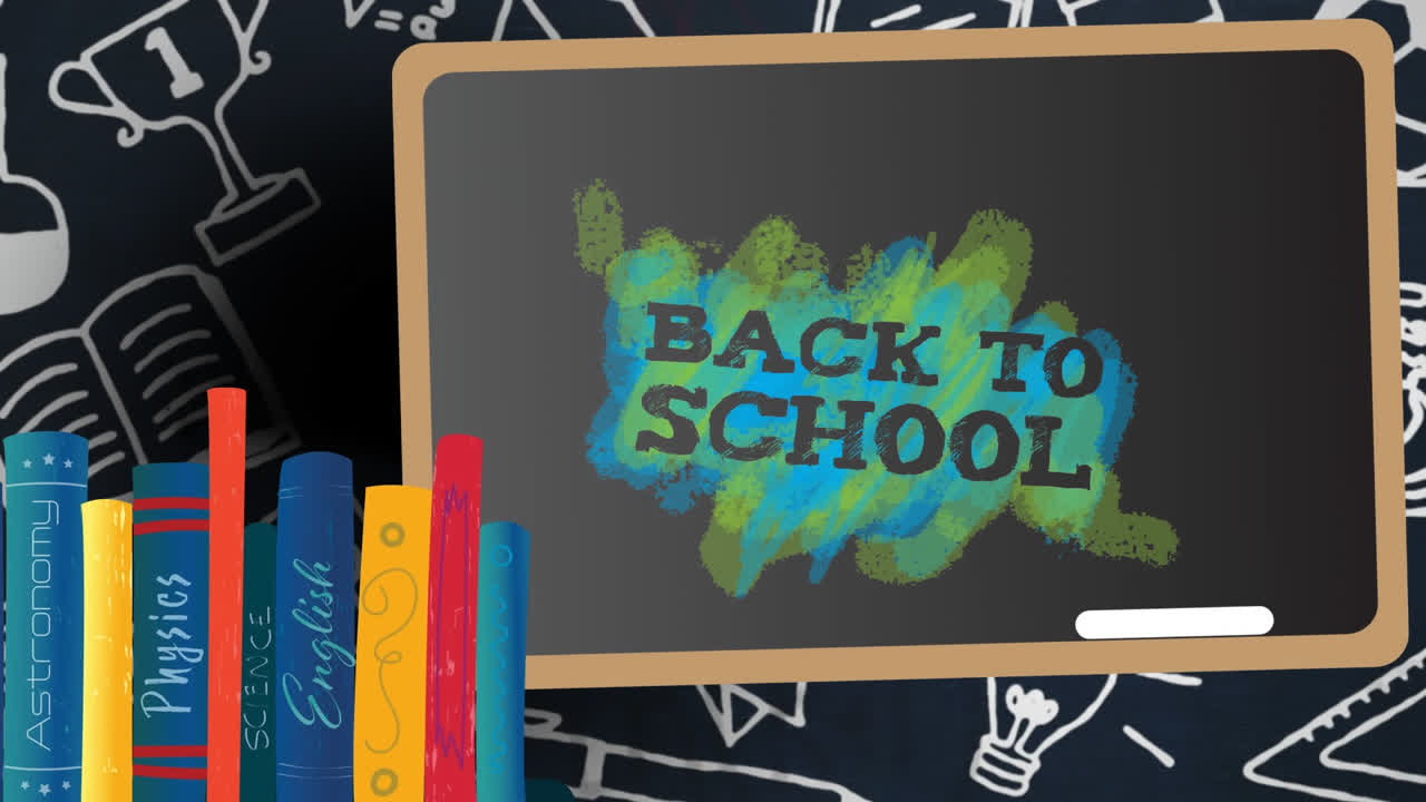 Animation of back to school text over school items