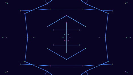 Digitale-Geometrische-Form-Mit-Neonlinien-Auf-Schwarzem-Farbverlauf