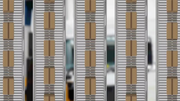 Animation of cardboard boxes moving on conveyor belt