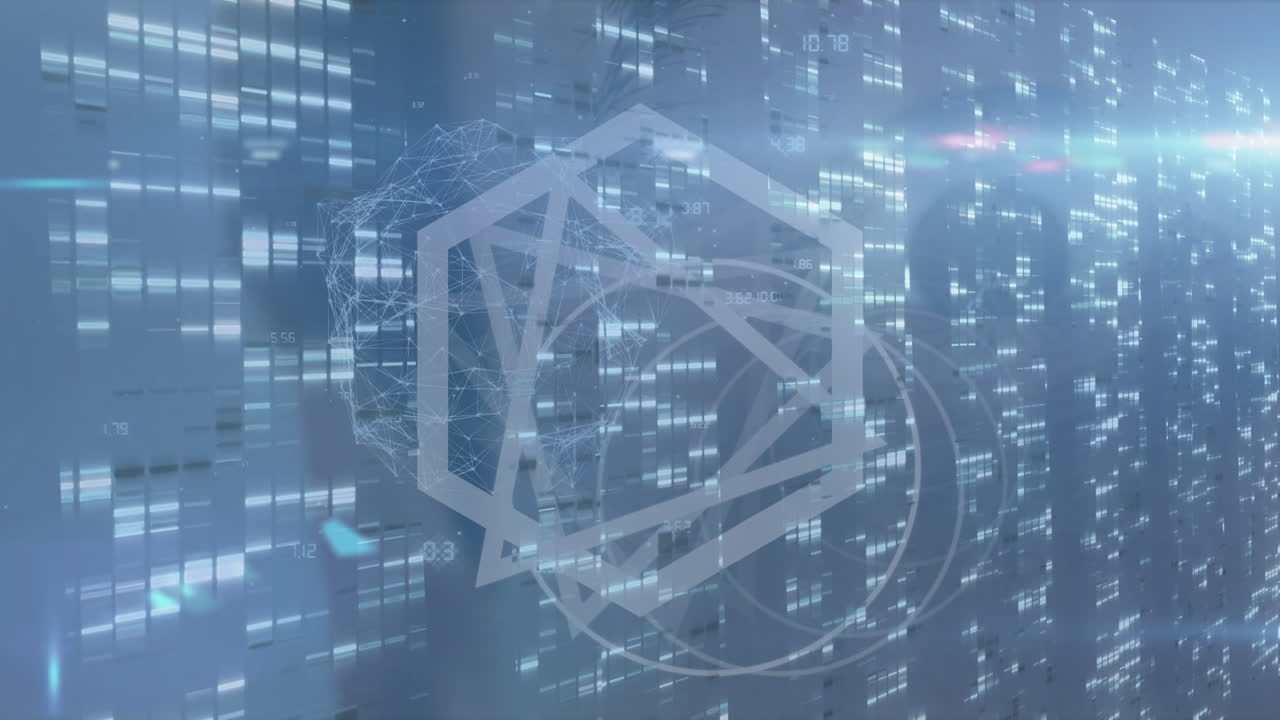 데이터 처리 및 기하학적 모양의 애니메이션 남성 눈