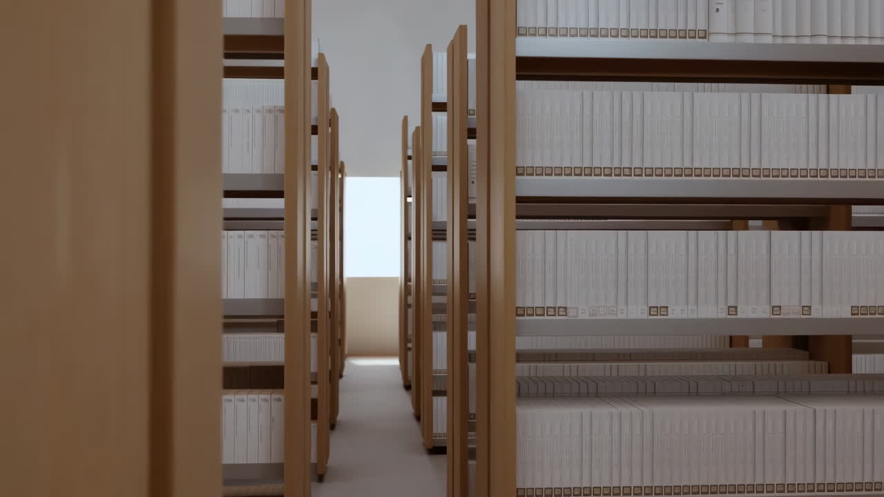 Empty Library with Rows of Bookshelves