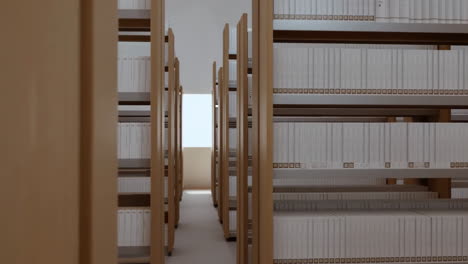 empty library with rows of bookshelves