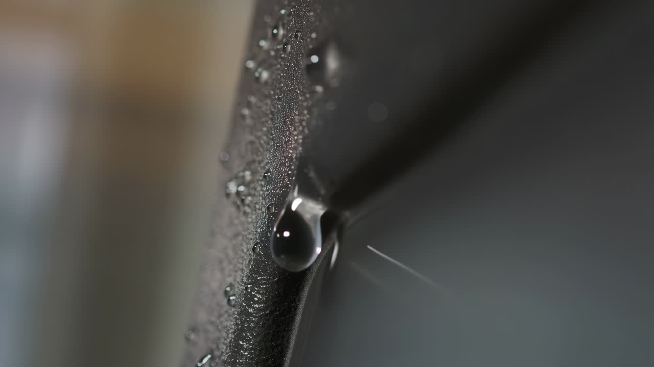 Macro View of Water Droplets on a Dark Surface