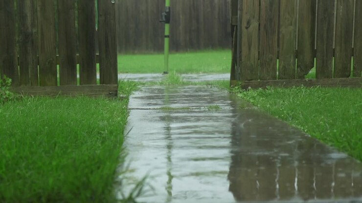 Thunderstorm Backyard Garden Heavy Rain Footpath Australia Victoria Gippsland Maffra