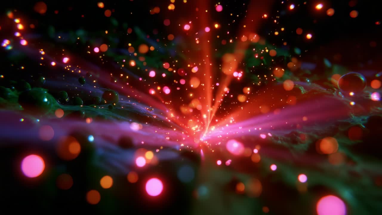 A Stunning Visual Exploration of Cosmic Light and Color Burst, Featuring an Intricate Display of Ethereal Particles and Energy Flows that Capture the Imagination in a Dazzling Celestial Scene