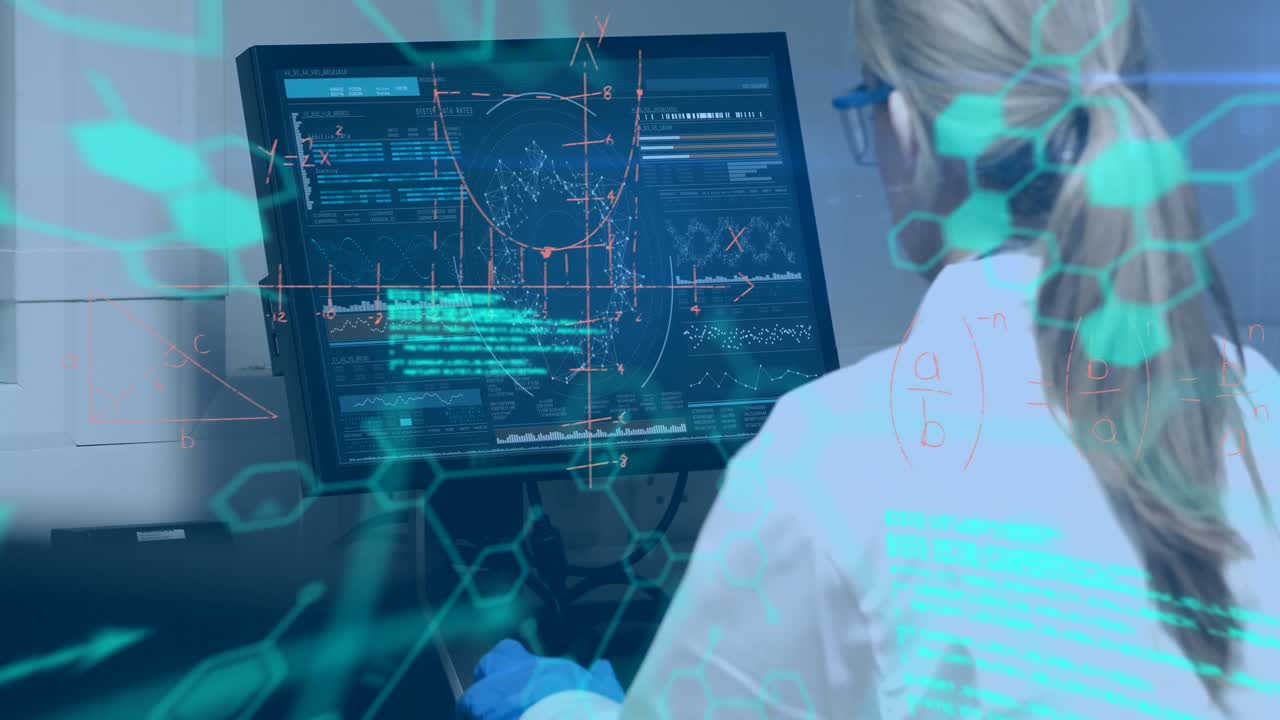 Animazione dell'elaborazione dei dati su una scienziata caucasica.