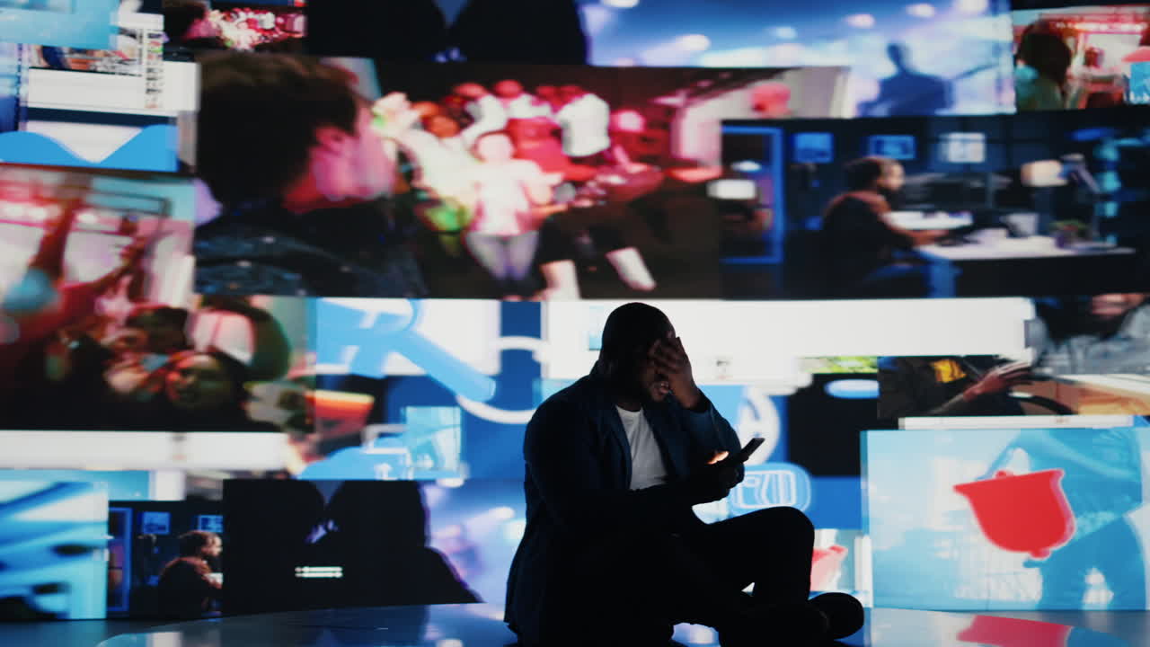 Black male user suffering from mental health issues due to toxic network