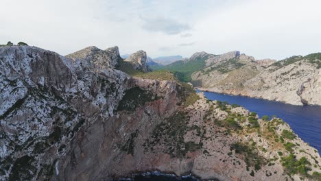 rocky hilly cliffs of mallorca on the road to cap de formentor spain europe, aerial shot