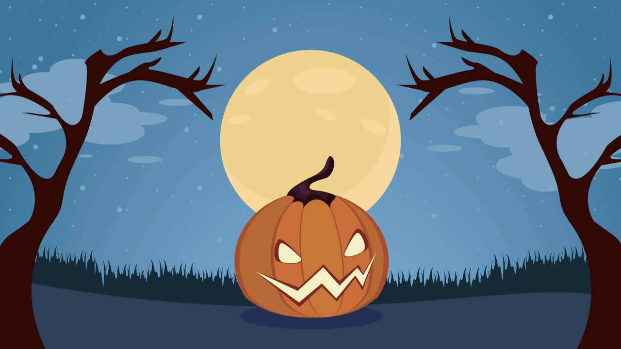 feliz animación de halloween con calabaza y luna