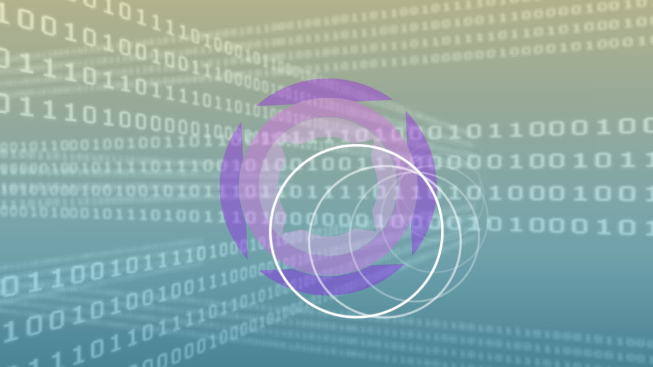 Animation of circles and scope spinning over binary coding