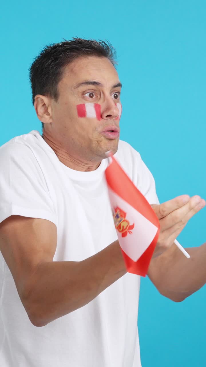 Man cheering for Peru, angry with the decision of referee