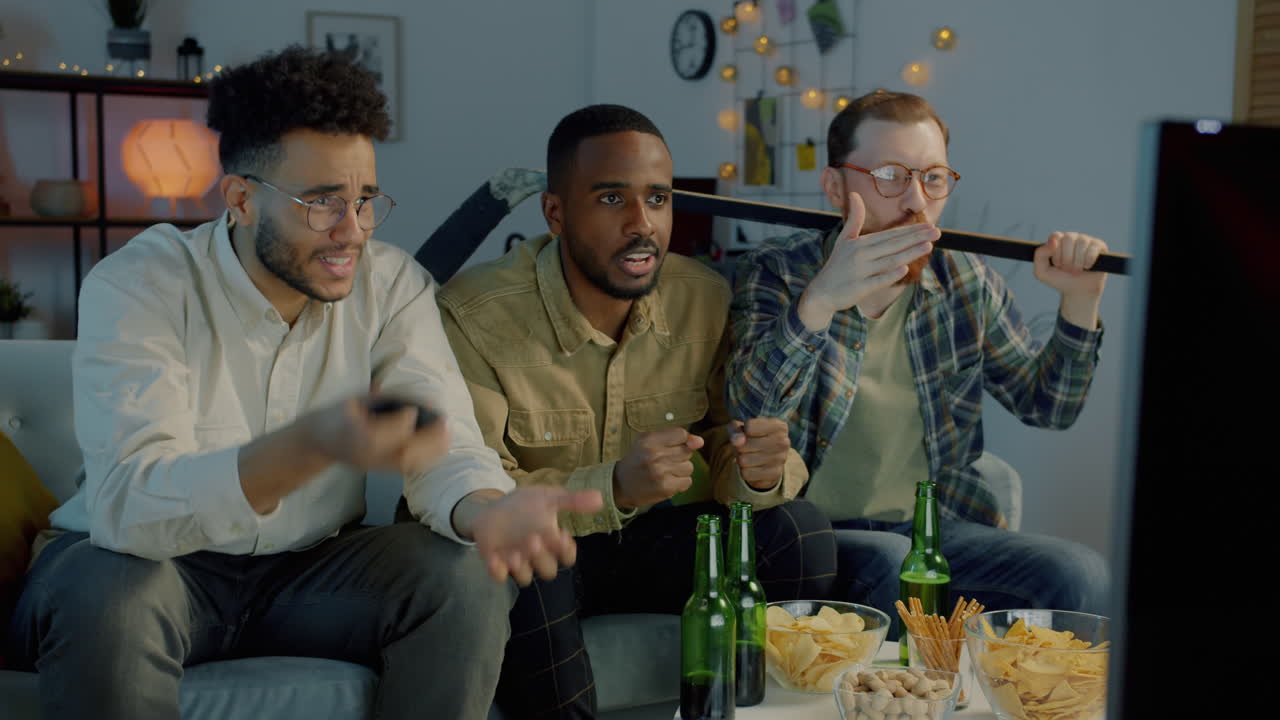 Friends Watching a Hockey Game