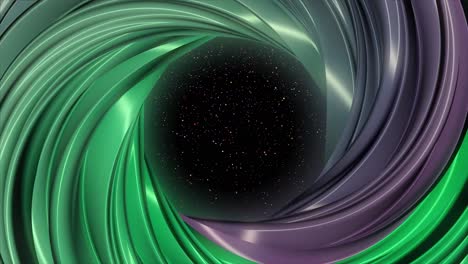 espiral 3d abstracta con colores verde y púrpura