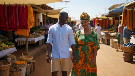 couple walking through an african market