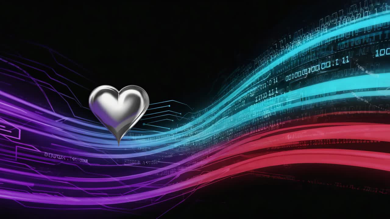 Abstract Digital Heart with Data Streams and Binary Code