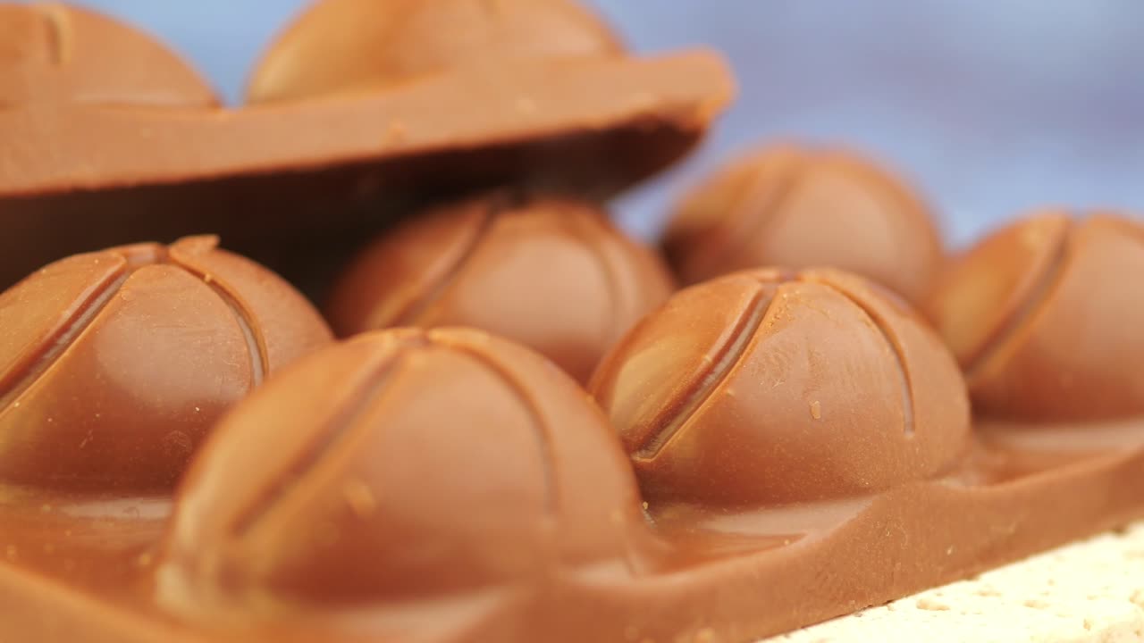 Close-up of a chocolate bar with round shapes