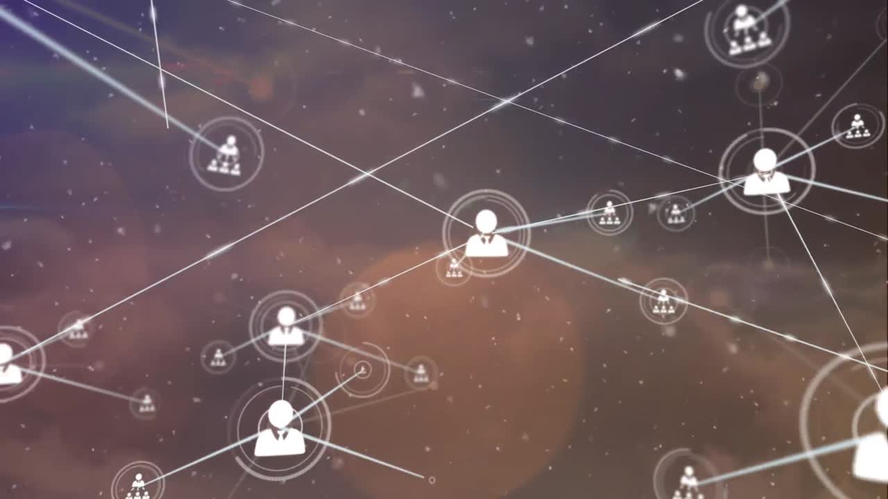 animación de la red de conexiones con personas iconos sobre nubes fondo