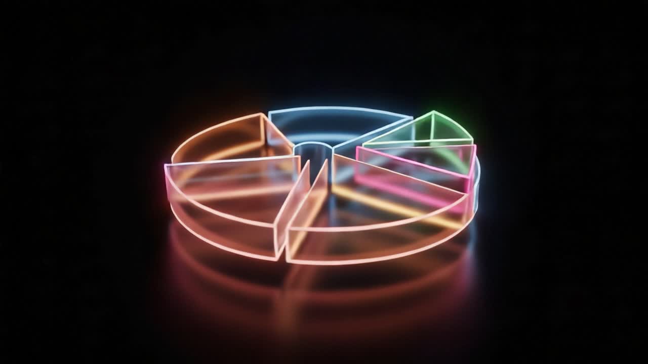 Dynamic Neon Pie Chart Visualization Showcasing Colorful Segments with Sleek Transparency Effects Reflects Data Representation in Modern Digital Design