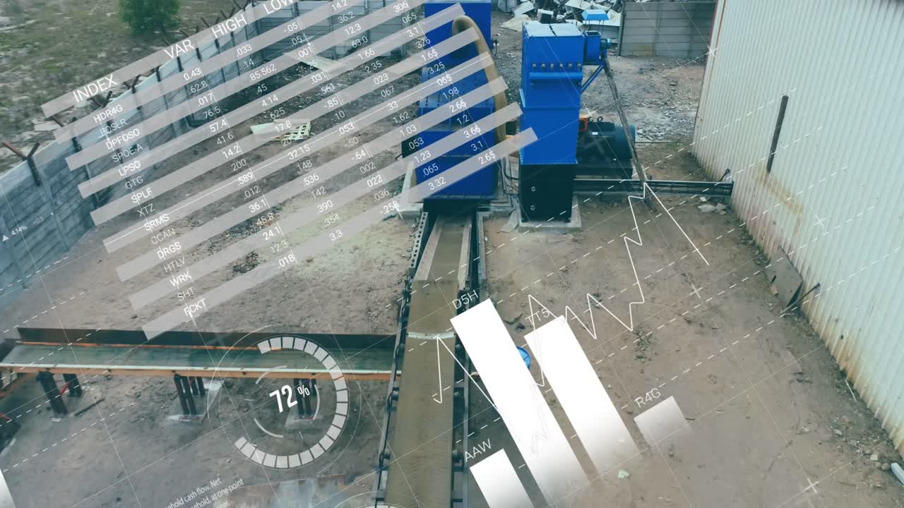 animación del procesamiento de datos en gráficos y gráficos sobre el sitio de construcción industrial