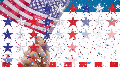 Animation-of-stars,-flag-and-red,-white-and-blue-of-united-states-of-america
