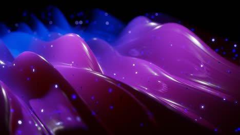 abstract 3d surface with beautiful waves, luminous sparkles and bright color gradient blue purple. waves run on very shiny, glossy surface with glow glitter. 4k looped animation