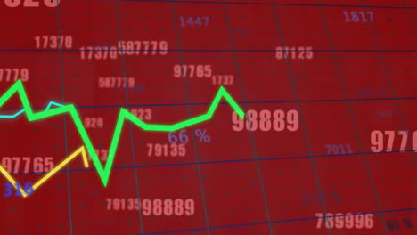 animación del procesamiento de datos estadísticos y el cambio de números contra un fondo rojo
