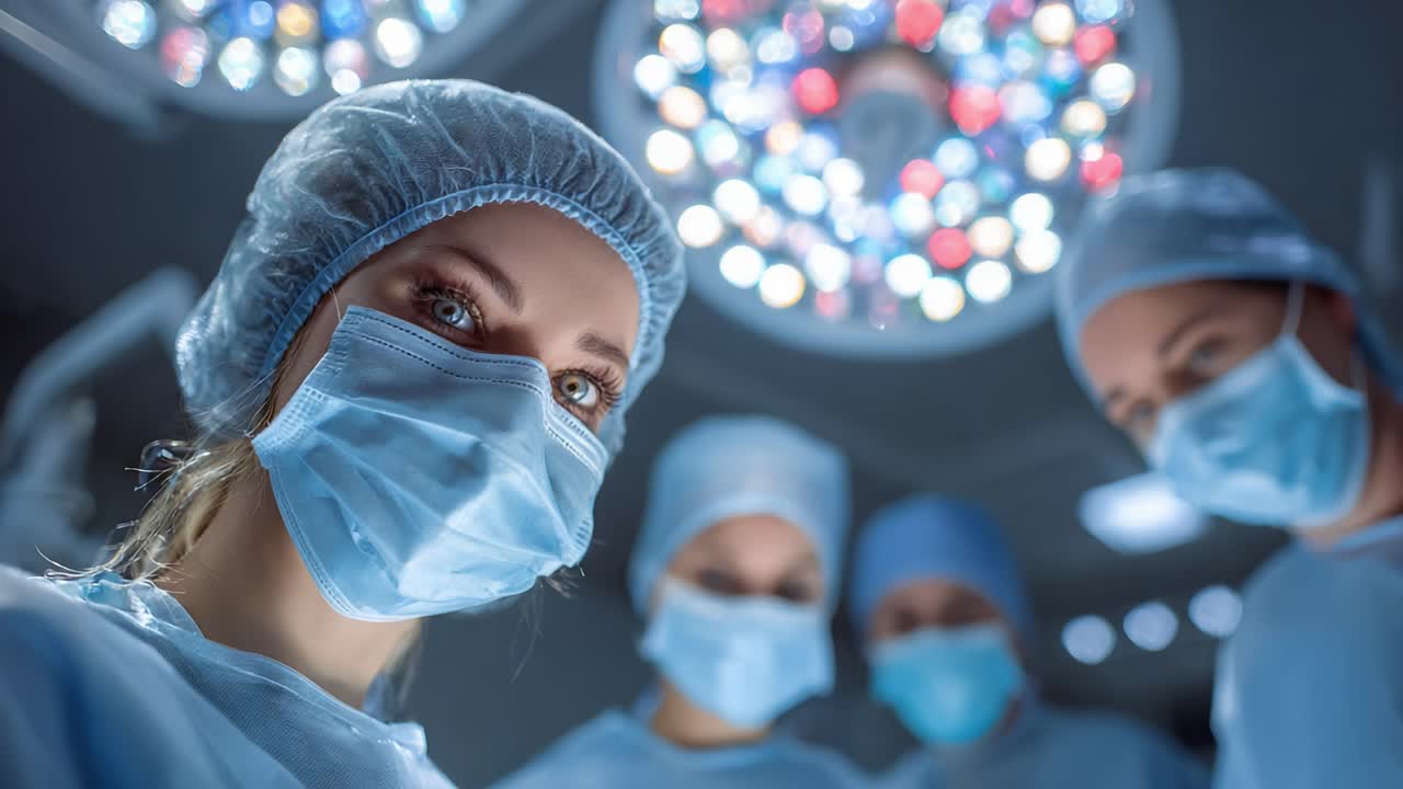 A Close-Up View of Medical Professionals in a Surgical Room Under Bright Operating Lights, Showcasing the Intensity and Focus Required in Surgical Procedures