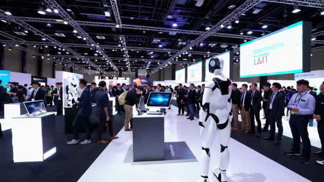 technology exhibition with robots and people
