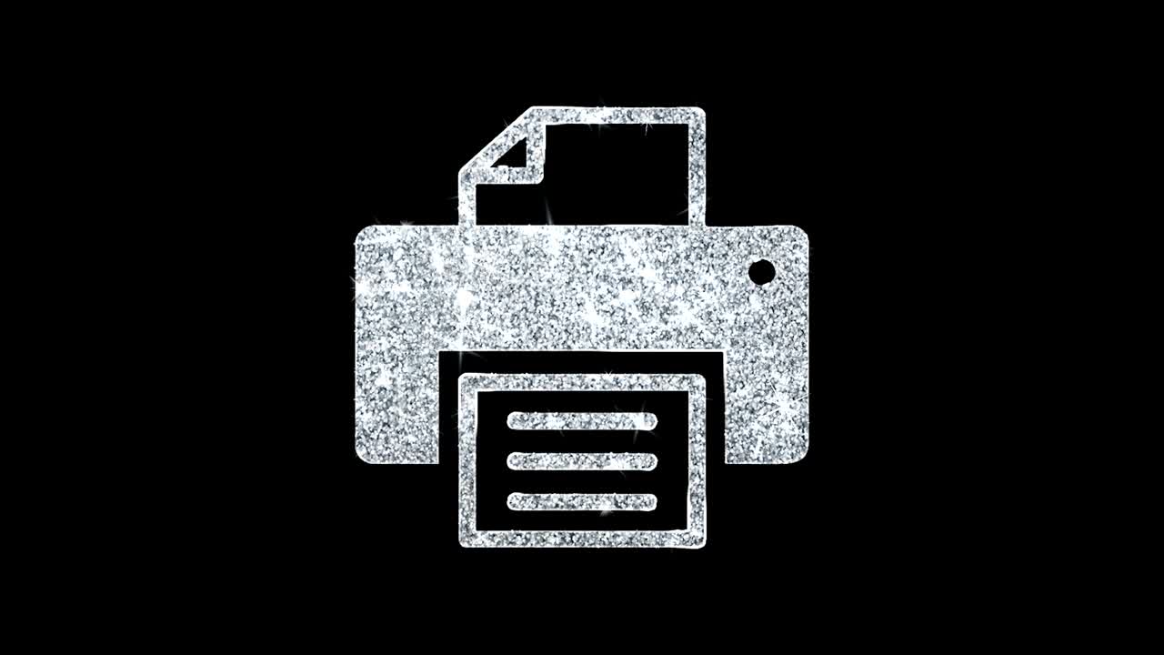 el icono de la impresora de la computadora brillando el bucle de brillo parpadeando partículas.