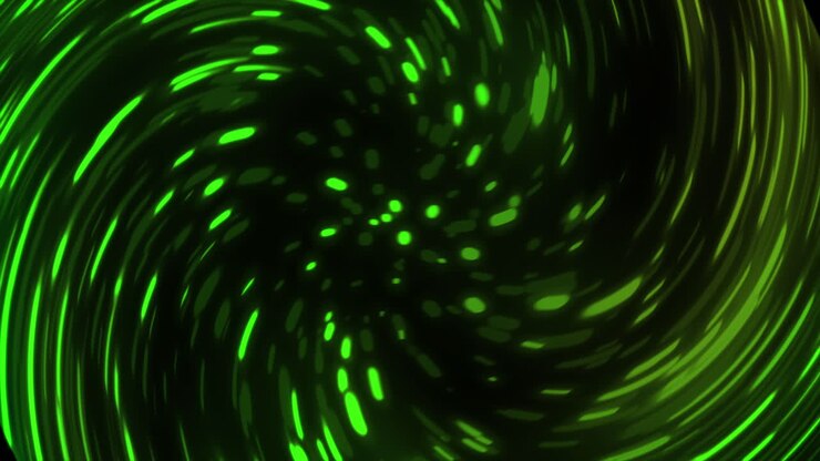 Animation of green neon circle light trails on black background