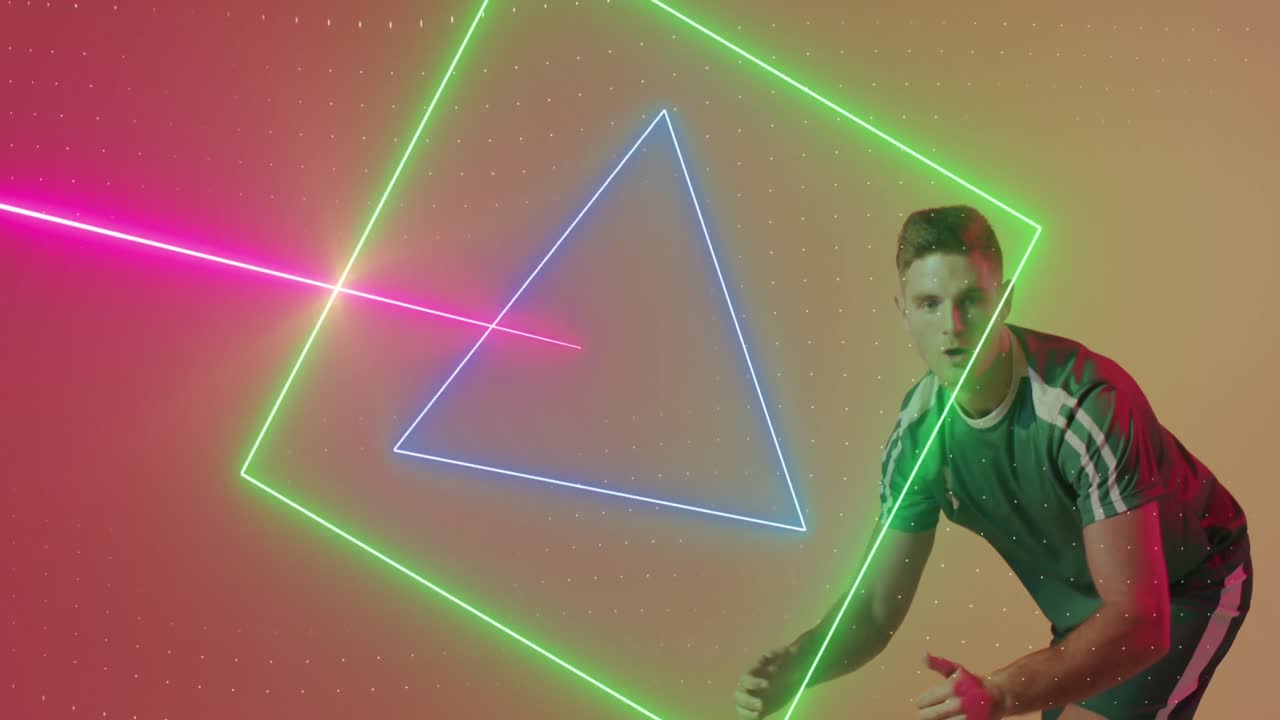 animación de un jugador de fútbol masculino caucásico sobre formas