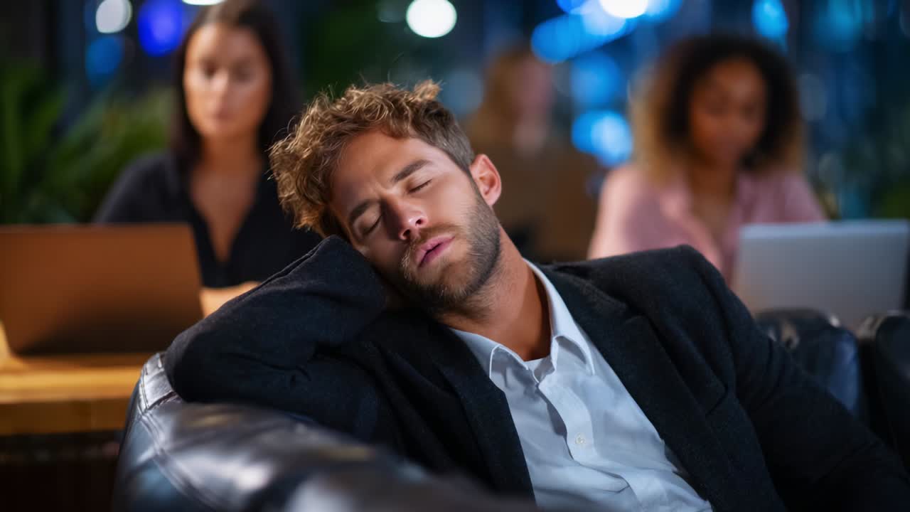 Sliten forretningsmann som sover på kontoret