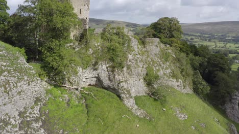 drone shot rising above peveril castle 05